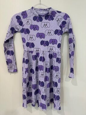 Mini Rodini Lilac Ribbed Dress with Purple dogs poodles